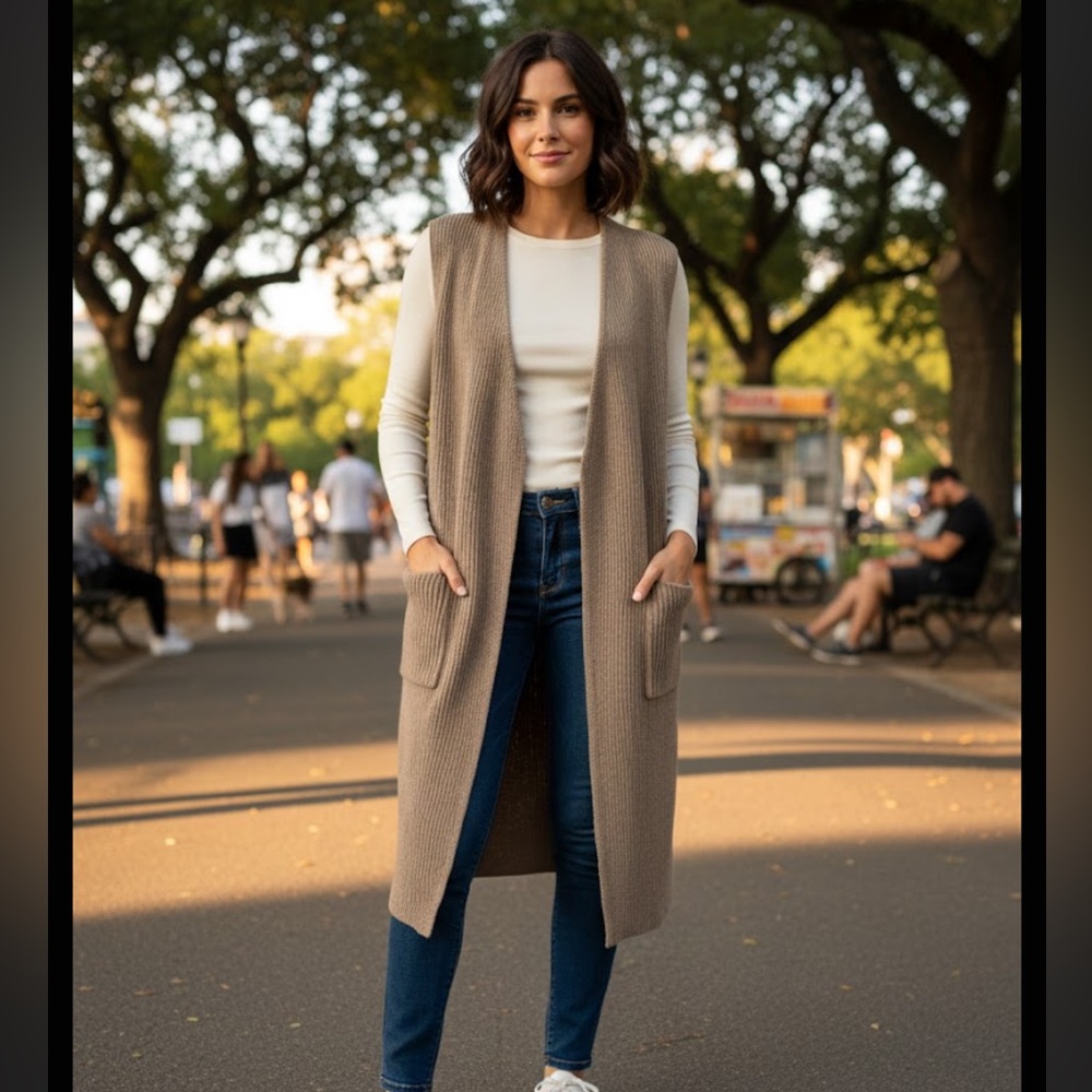 Splendid Tan Long Cardigan Vest